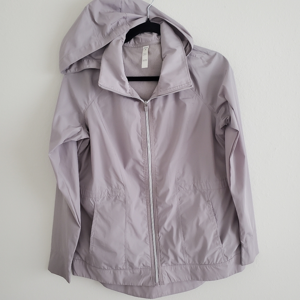 Apana Lavender Gray Hooded Lightweight Raincoat Windbreaker Jacket, Size Small